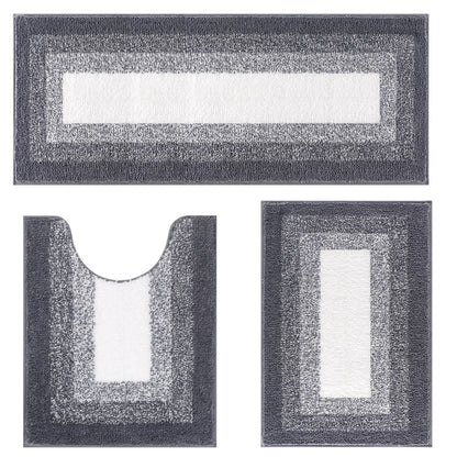 HEBE Microfiber Bathroom Rugs Sets 3 Piece, Non Slip Bath Rugs for Bathroom, Absorbent Plush Shaggy Bath Mat with U-Shaped Contour Toilet Mat Machine Washable