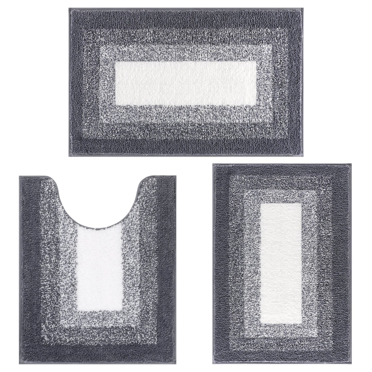 HEBE Microfiber Bathroom Rugs Sets 3 Piece, Non Slip Bath Rugs for Bathroom, Absorbent Plush Shaggy Bath Mat with U-Shaped Contour Toilet Mat Machine Washable