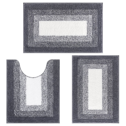 HEBE Microfiber Bathroom Rugs Sets 3 Piece, Non Slip Bath Rugs for Bathroom, Absorbent Plush Shaggy Bath Mat with U-Shaped Contour Toilet Mat Machine Washable