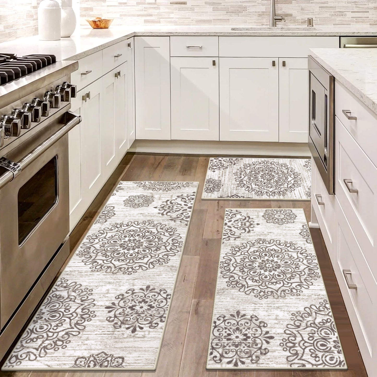 HEBE Farmhouse Kitchen Rugs Sets of 3 Non Slip Washable Boho Kitchen Rugs