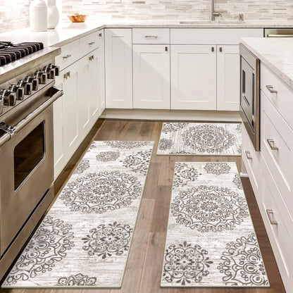 HEBE Farmhouse Kitchen Rugs Sets of 3 Non Slip Washable Boho Kitchen Rugs