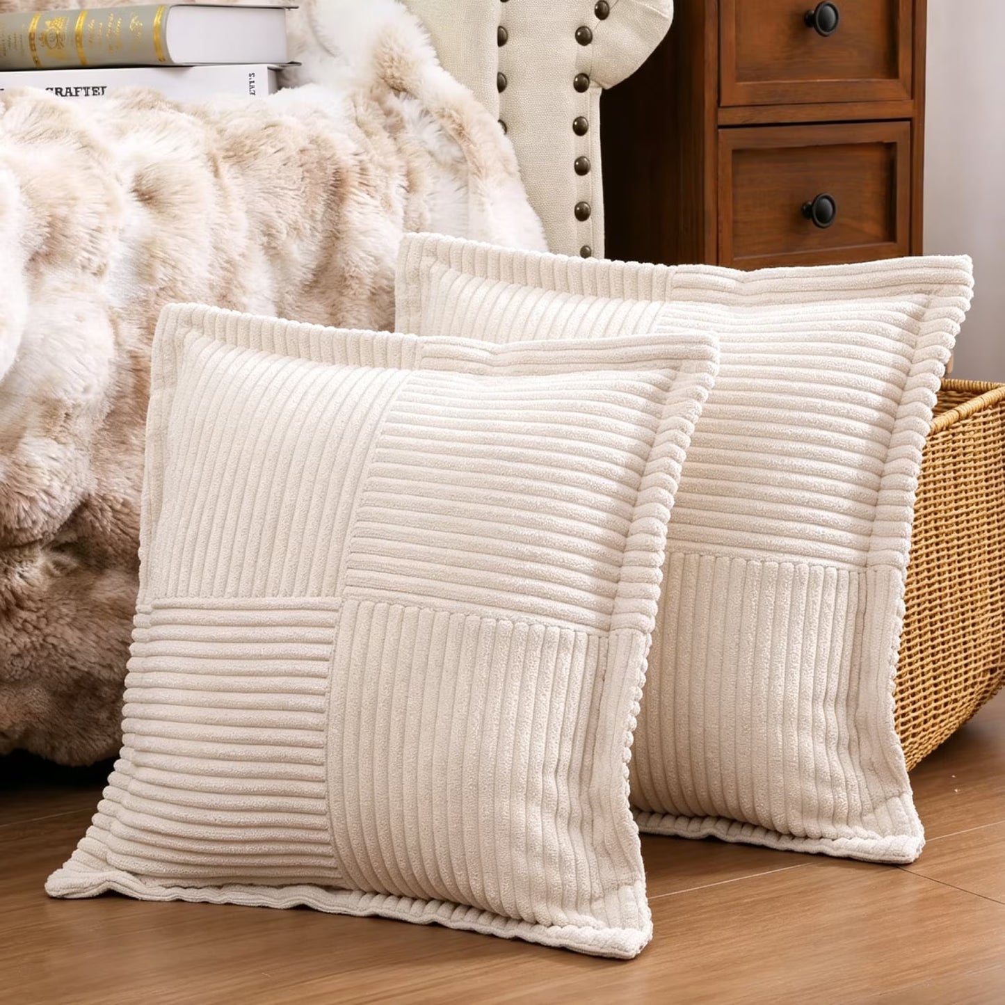 HEBE Corduroy Throw Pillows, 18"x18" Decorative Pillow Cushion with Pillow Insert