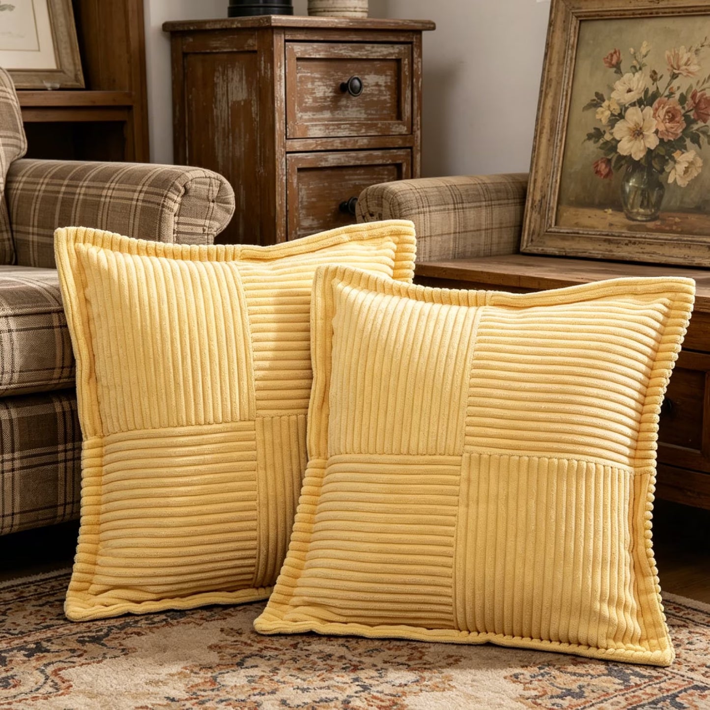 HEBE Corduroy Throw Pillows, 18"x18" Decorative Pillow Cushion with Pillow Insert