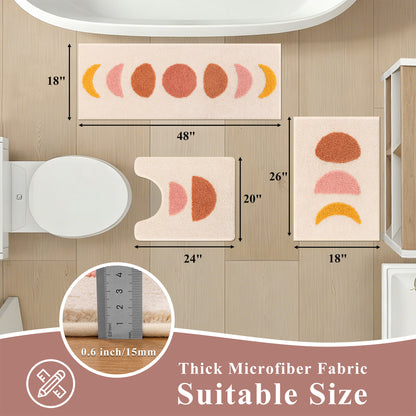 HEBE Bathroom Rugs Set of 3, Absorbent Microfiber Non-Slip Shaggy Ultra Soft Bath Mat