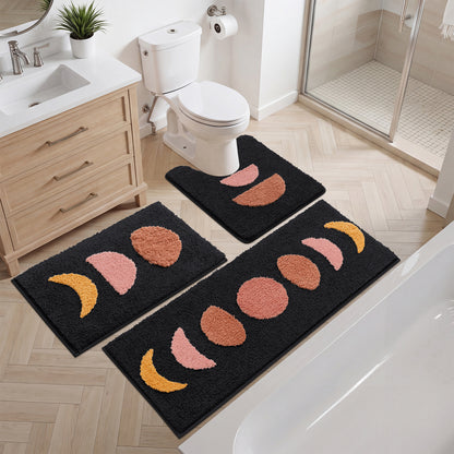 HEBE Bathroom Rugs Set of 3, Absorbent Microfiber Non-Slip Shaggy Ultra Soft Bath Mat