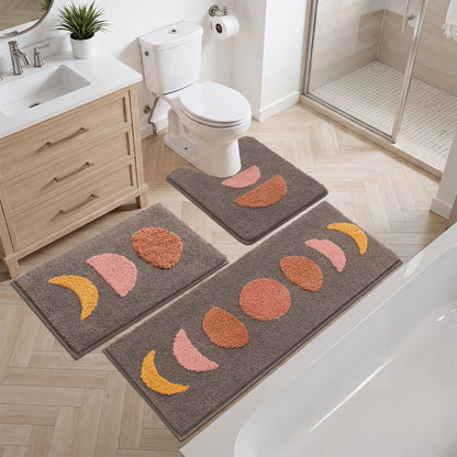 HEBE Bathroom Rugs Set of 3, Absorbent Microfiber Non-Slip Shaggy Ultra Soft Bath Mat