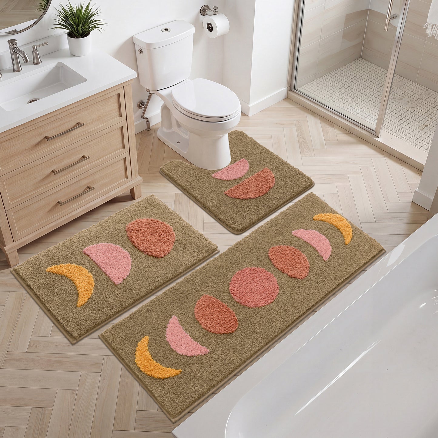 HEBE Bathroom Rugs Set of 3, Absorbent Microfiber Non-Slip Shaggy Ultra Soft Bath Mat