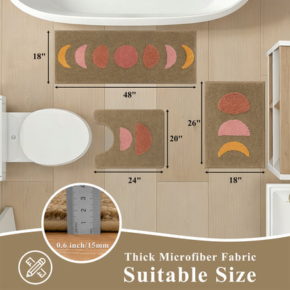 HEBE Bathroom Rugs Set of 3, Absorbent Microfiber Non-Slip Shaggy Ultra Soft Bath Mat