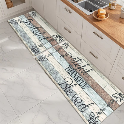 HEBE Farmhouse Kitchen Rug Set of 2, Non-Slip Anti-Fatigue Waterproof Cushioned Mat for Kitchen, Dining & Laundry Room, 18"x30"+18"x48"