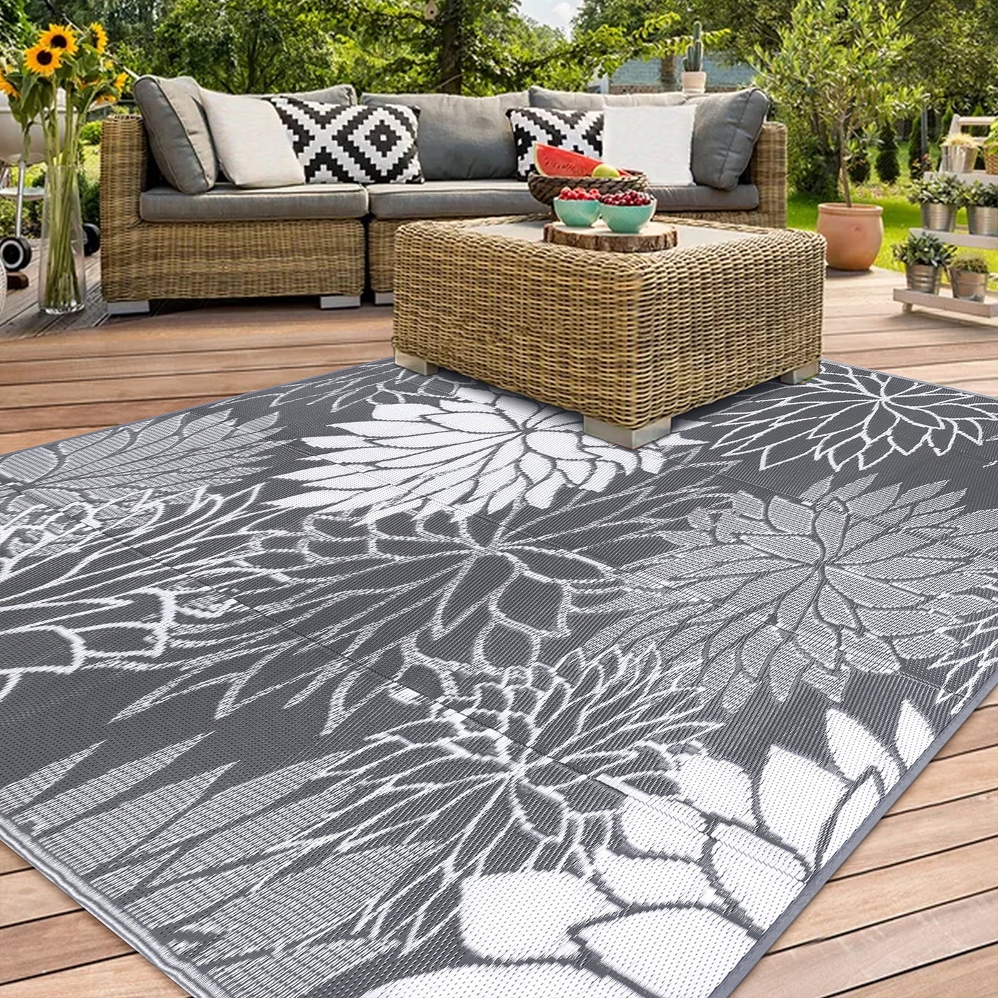 HEBE Outdoor Rugs for Patios Clearance Waterproof Patio Mat Plastic Straw Rug Reversible RV Camping Tent Rug Outside Area Rug for RV, Patios,Deck, Beach,Balcony, Camping
