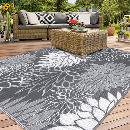 HEBE Waterproof Reversible Outdoor Rug for RV Camping Patio Deck Beach Balcony