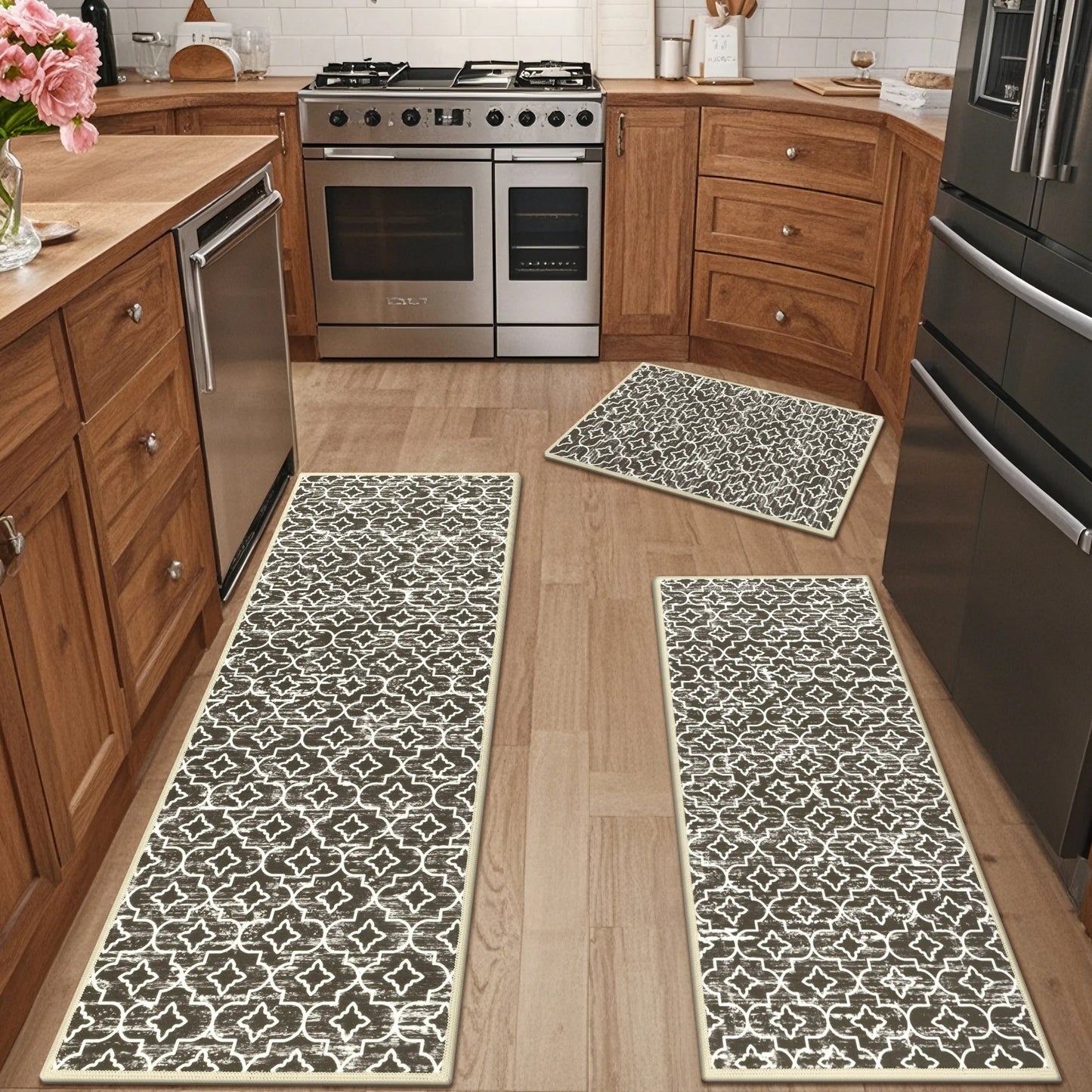 HEBE Kitchen Rug Set 3 Piece, Non Slip Machine Washable Mats for Home Floor and Living Room
