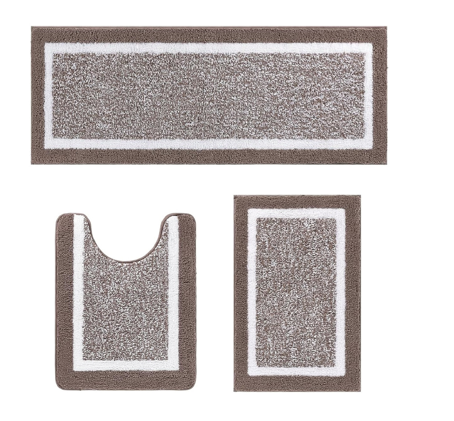 HEBE Bathroom Rug Mat Set 3 Piece, Non-Slip Ultra Soft Absorbent Bath Mat Set with U-Shaped Toilet Rug