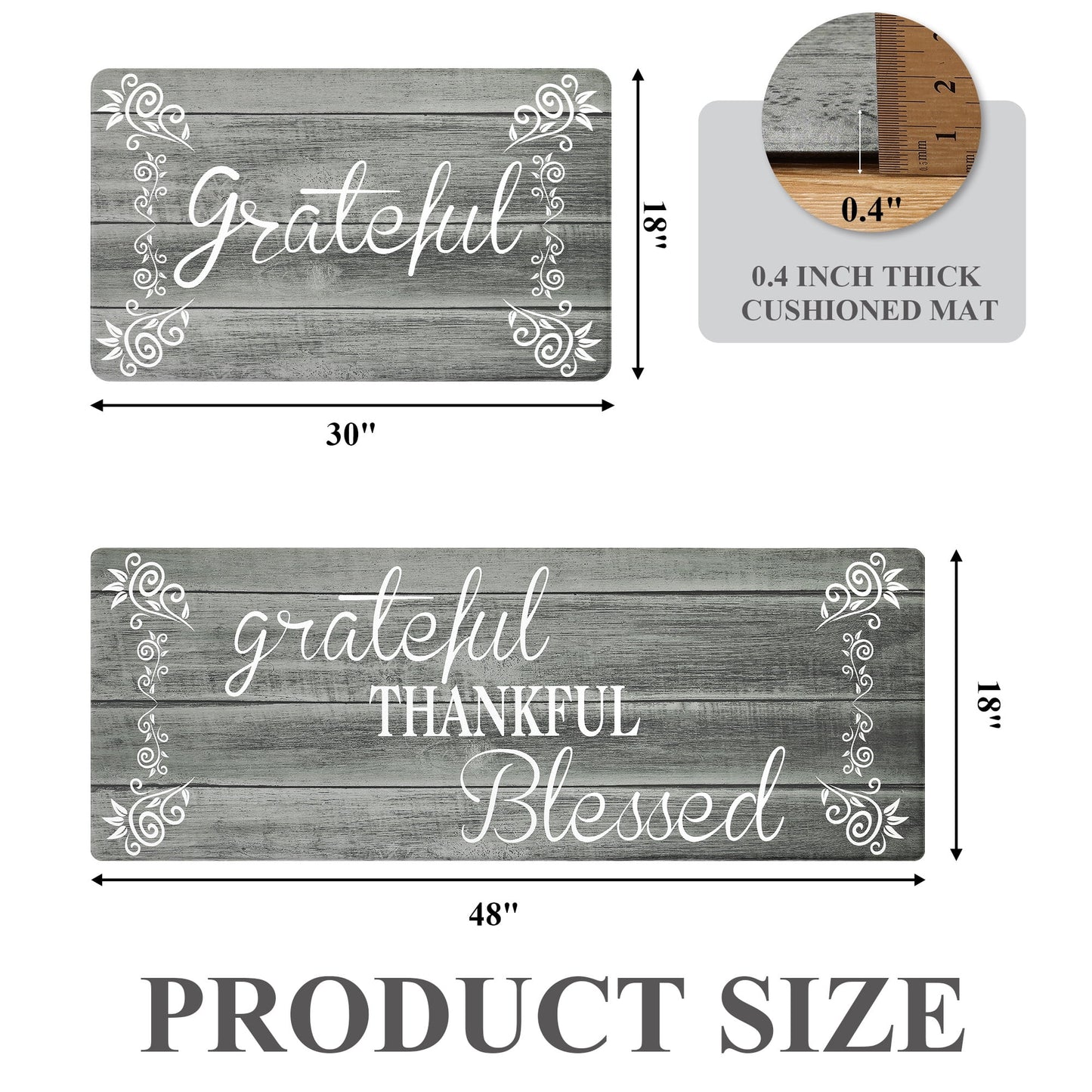 HEBE Farmhouse Kitchen Rug Set of 2, Non-Slip Anti-Fatigue Waterproof Cushioned Mat for Kitchen, Dining & Laundry Room, 18"x30"+18"x48"