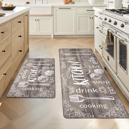 HEBE Farmhouse Kitchen Rug Set of 2, Non-Slip Anti-Fatigue Waterproof Cushioned Mat for Kitchen, Dining & Laundry Room, 18"x30"+18"x48"