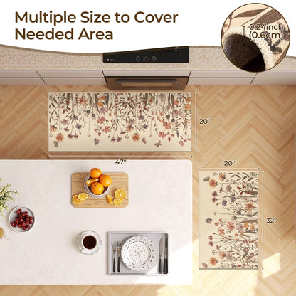 HEBE Floral Non-Slip Kitchen Rugs Set of 2,Washable Kitchen Mat Farmhouse Kitchen Floor Mats Runner for Home Sink Entrance Laundry Hallway,20"x32"+20"x47"