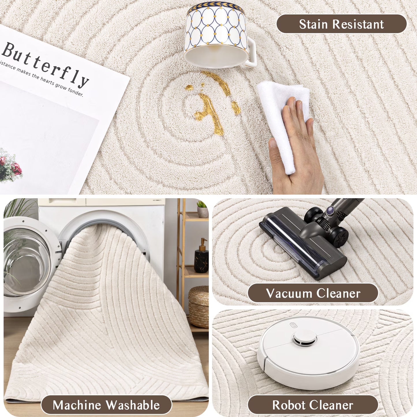 HEBE Area Rugs for Living Room, Washable Non Slip Modern Accent Carpet
