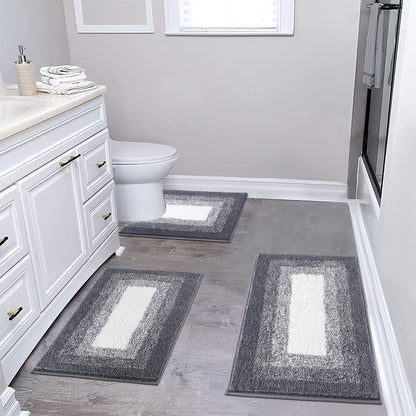 HEBE Microfiber Bathroom Rugs Sets 3 Piece, Non Slip Bath Rugs for Bathroom, Absorbent Plush Shaggy Bath Mat with U-Shaped Contour Toilet Mat Machine Washable