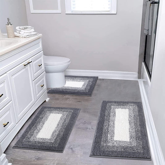 HEBE Microfiber Bathroom Rugs Sets 3 Piece, Non Slip Bath Rugs for Bathroom, Absorbent Plush Shaggy Bath Mat with U-Shaped Contour Toilet Mat Machine Washable