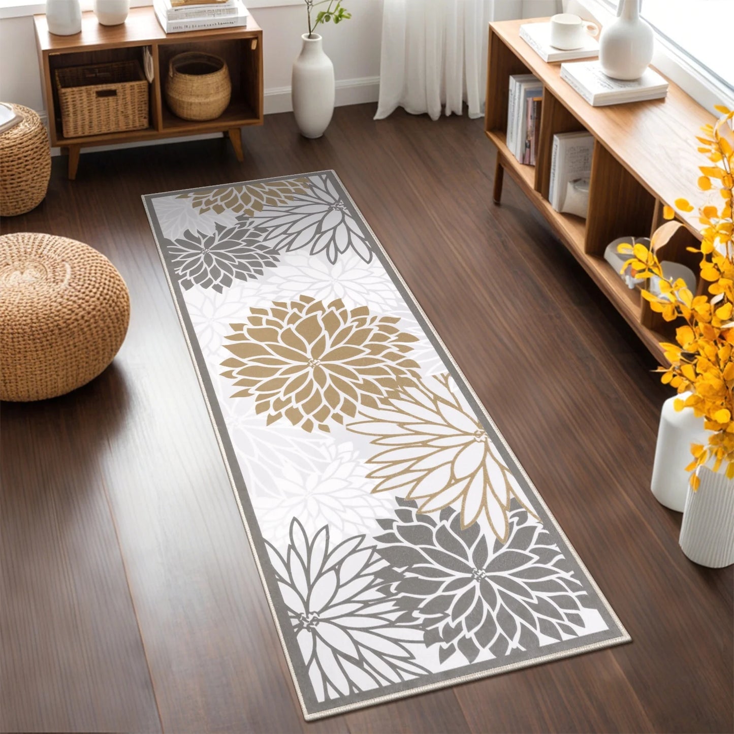 HEBE Hallway Runner Rug Non Slip Laundry Room Rug Runner Washable Kitchen Floor Carpet Rug Runner Farmhouse Entryway Mat Floral Area Rugs Runners for Hallway Bathroom Bedroom