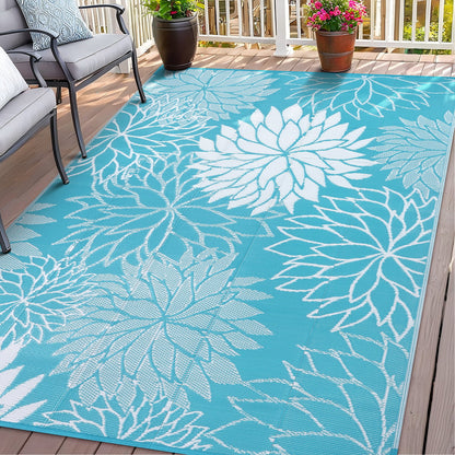 HEBE Waterproof Reversible Outdoor Rug for RV Camping Patio Deck Beach Balcony