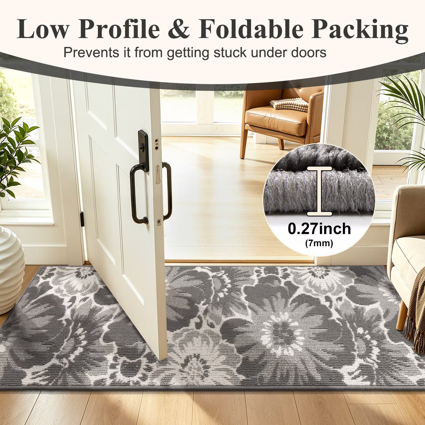 HEBE Runner Rug for Hallway,Non-slip Machine Washable Runners Flower Floor Mats Low Pile Carpet Rug Runner with Rubber Backing