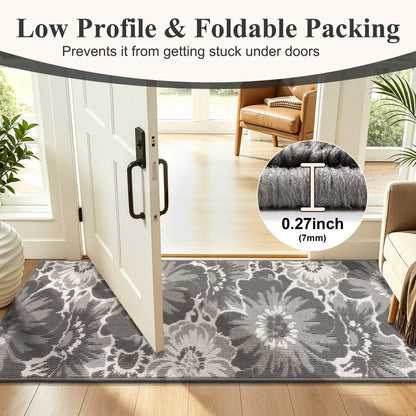 HEBE Runner Rug for Hallway,Non-slip Machine Washable Runners Flower Floor Mats Low Pile Carpet Rug Runner with Rubber Backing
