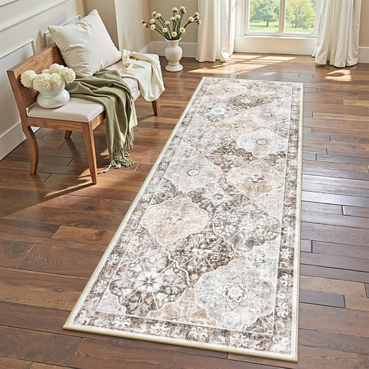 HEBE Washable Runner Rug 2x6 Non Slip Vintage Runners for Hallways Faux Wool Floor Carpet Runners Low Pile Entryway Rug Mat Distressed Kitchen Rug Runner for Bedroom Laundry Room