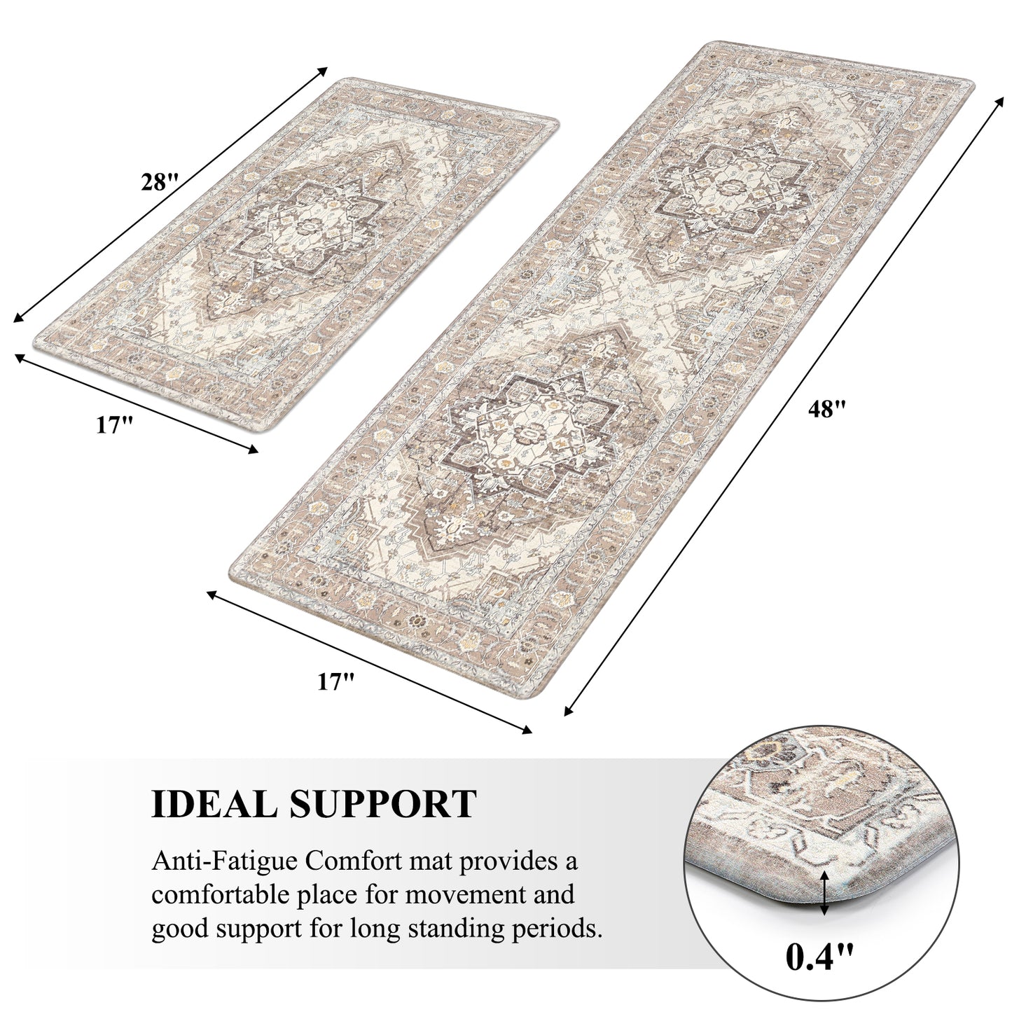 HEBE Anti Fatigue Kitchen Mat Set of 2 Cushioned Kitchen Floor Mats Waterproof Kitchen Rugs Non Slip Kitchen Runner Rug Comfort Soft Standing Mat Carpets