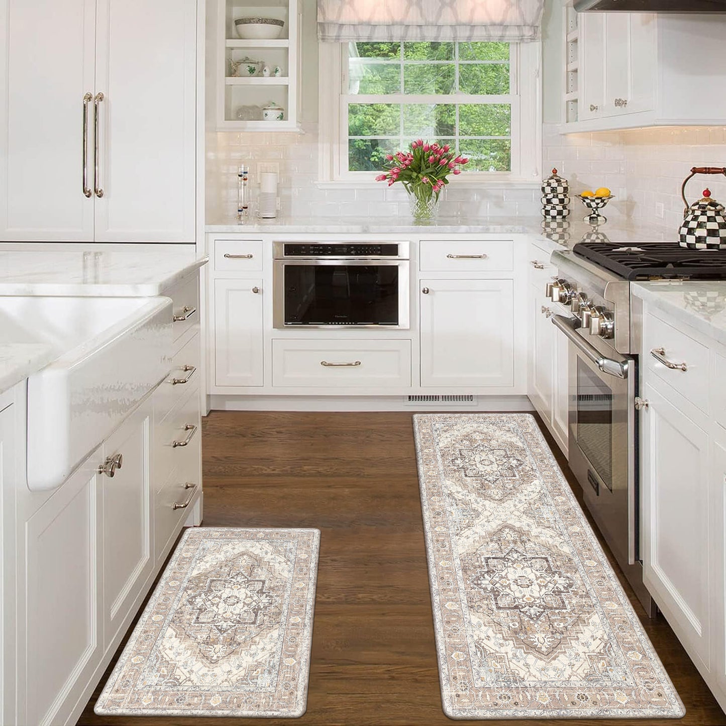 HEBE Anti Fatigue Kitchen Mat Set of 2 Cushioned Kitchen Floor Mats Waterproof Kitchen Rugs Non Slip Kitchen Runner Rug Comfort Soft Standing Mat Carpets