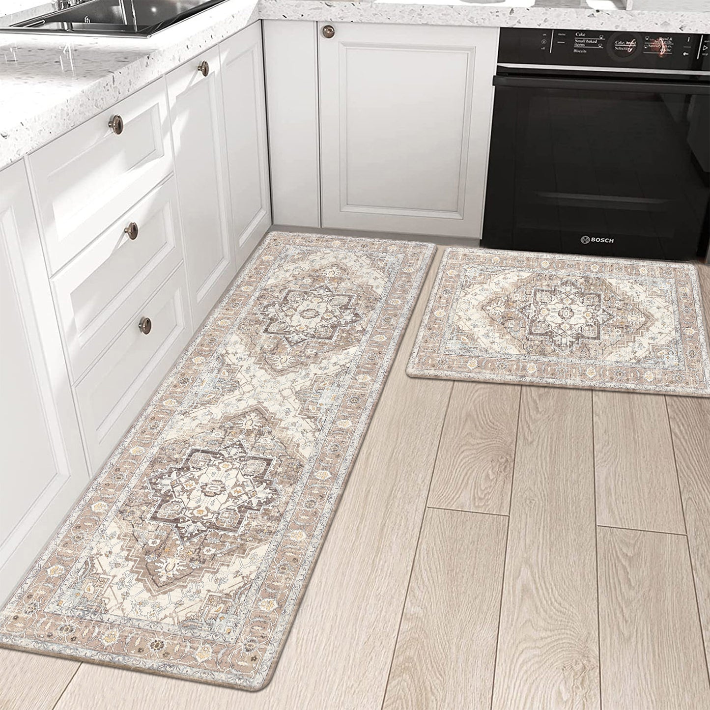 HEBE Anti Fatigue Kitchen Mat Set of 2 Cushioned Kitchen Floor Mats Waterproof Kitchen Rugs Non Slip Kitchen Runner Rug Comfort Soft Standing Mat Carpets