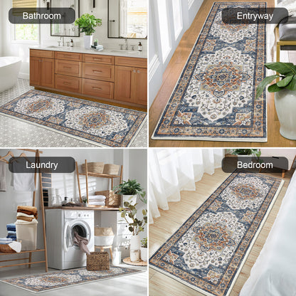 HEBE Hallway Runner Rug 2'x6' Washable Vintage Distressed Area Rugs Non Slip Laundry Rug Runner