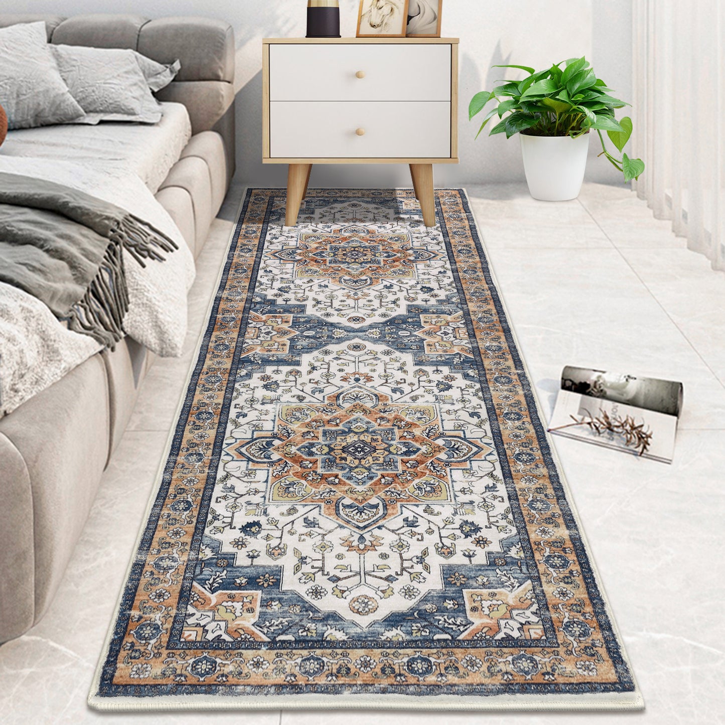 HEBE Hallway Runner Rug 2'x6' Washable Vintage Distressed Area Rugs Non Slip Laundry Rug Runner