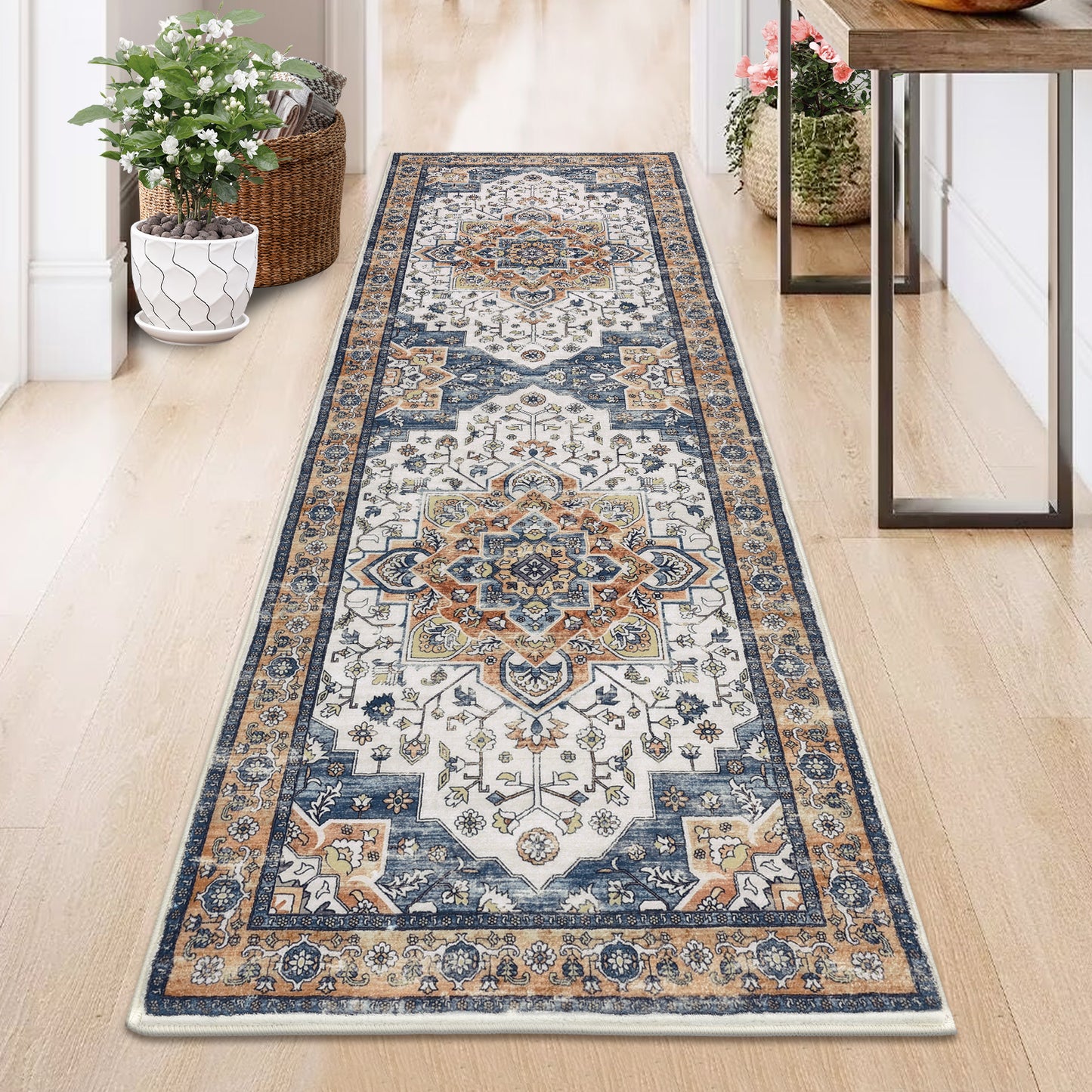 HEBE Hallway Runner Rug 2'x6' Washable Vintage Distressed Area Rugs Non Slip Laundry Rug Runner