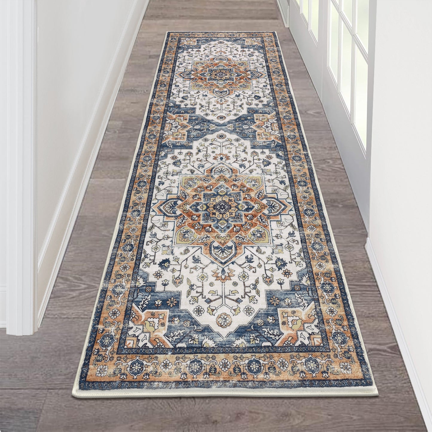 HEBE Hallway Runner Rug 2'x6' Washable Vintage Distressed Area Rugs Non Slip Laundry Rug Runner