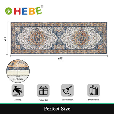 HEBE Hallway Runner Rug 2'x6' Washable Vintage Distressed Area Rugs Non Slip Laundry Rug Runner