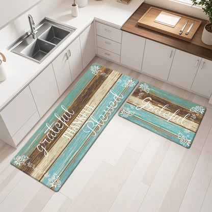 HEBE Farmhouse Kitchen Rug Set of 2, Non-Slip Anti-Fatigue Waterproof Cushioned Mat for Kitchen, Dining & Laundry Room, 18"x30"+18"x48"