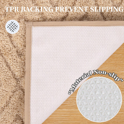 HEBE 3pcs Bathroom Rugs Set with U-Shaped Mat, Non Slip Water Absorbent Bath Rug Carpet