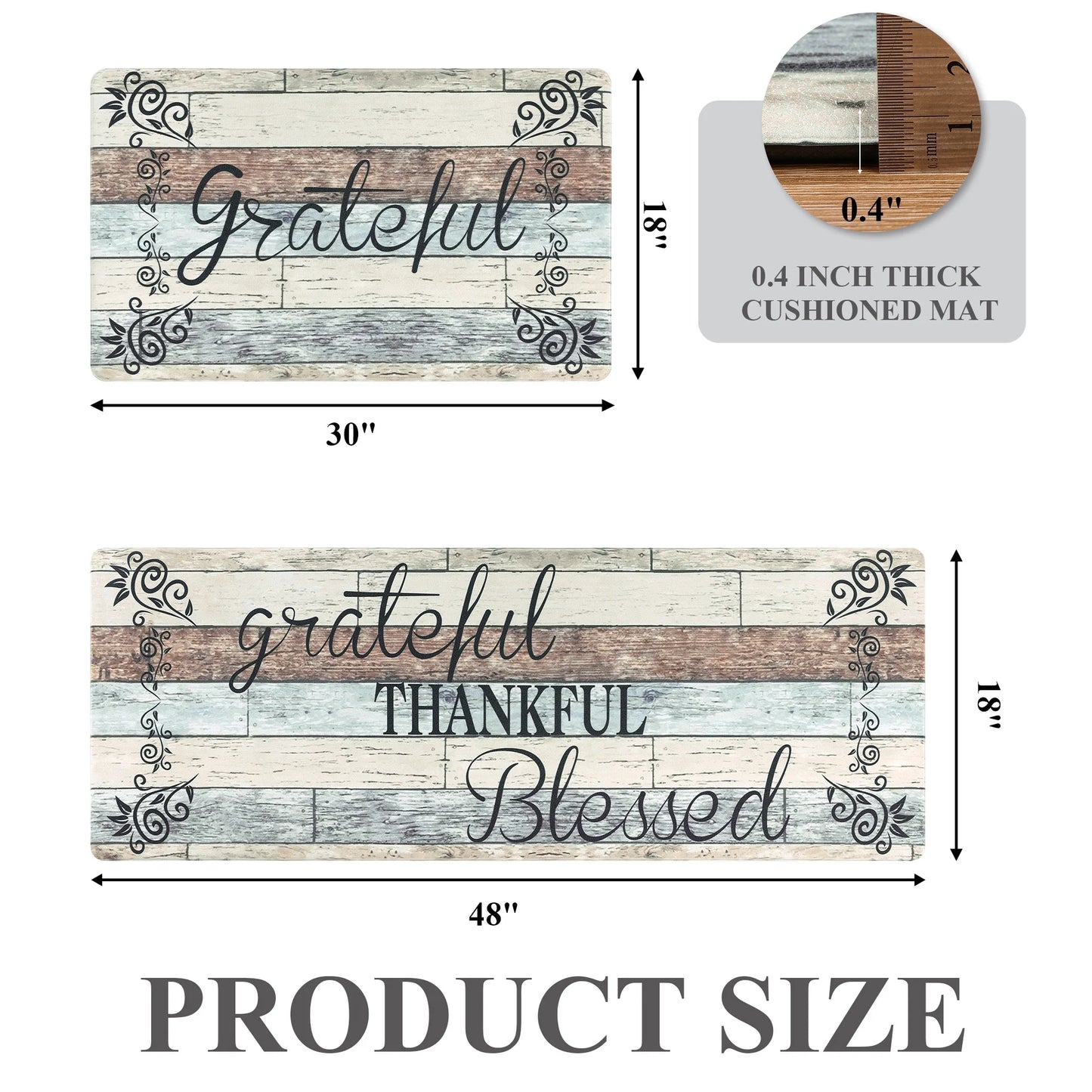 HEBE Farmhouse Kitchen Rug Set of 2, Non-Slip Anti-Fatigue Waterproof Cushioned Mat for Kitchen, Dining & Laundry Room, 18"x30"+18"x48"