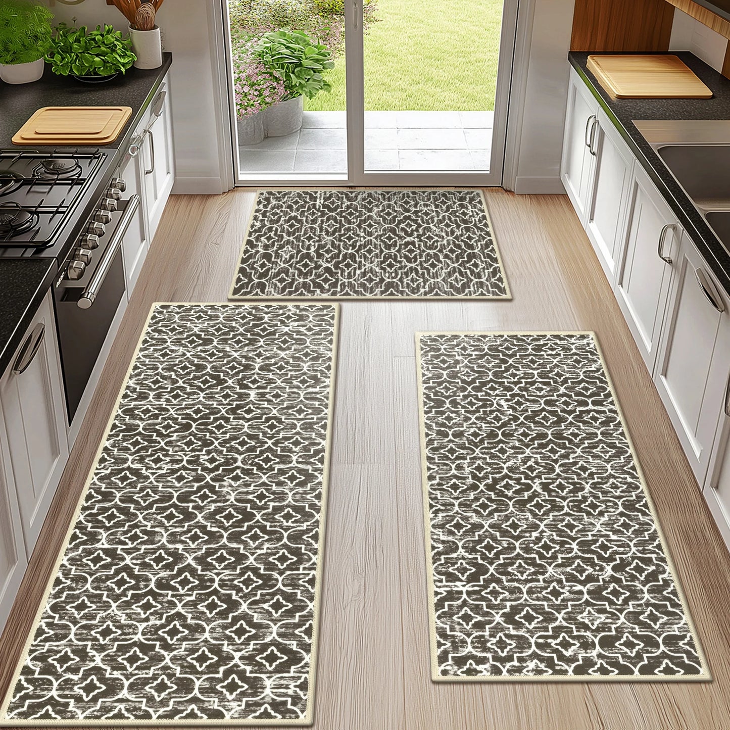 HEBE Kitchen Rug Set 3 Piece, Non Slip Machine Washable Mats for Home Floor and Living Room