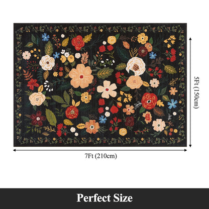 HEBE 5x7 ft Living Room Area Rug Machine Washable Boho Area Rug Non Slip Floral Vintage Low Pile Large Rug for Living Room, Bedroom, Farmhouse, Dining Room, Kids Playroom