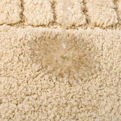 HEBE Bathroom Rugs Set of 4 Piece, Bath Mats, Microfiber Non Slip Shaggy Ultra Soft Bathroom Runner with U Shaped Contour Toilet Mat for Bathroom, Shower Inside Floor, Beige