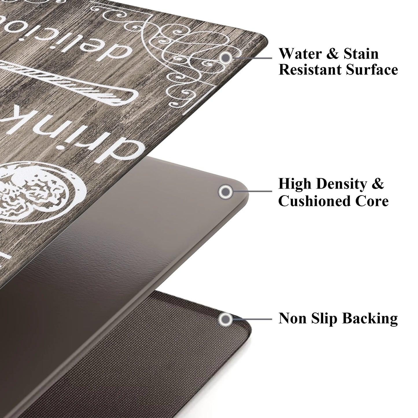 HEBE Farmhouse Kitchen Rug Set of 2, Non-Slip Anti-Fatigue Waterproof Cushioned Mat for Kitchen, Dining & Laundry Room, 18"x30"+18"x48"