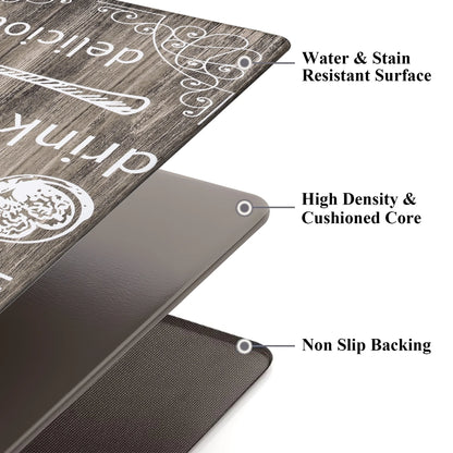 HEBE Farmhouse Kitchen Rug Set of 2, Non-Slip Anti-Fatigue Waterproof Cushioned Mat for Kitchen, Dining & Laundry Room, 18"x30"+18"x48"