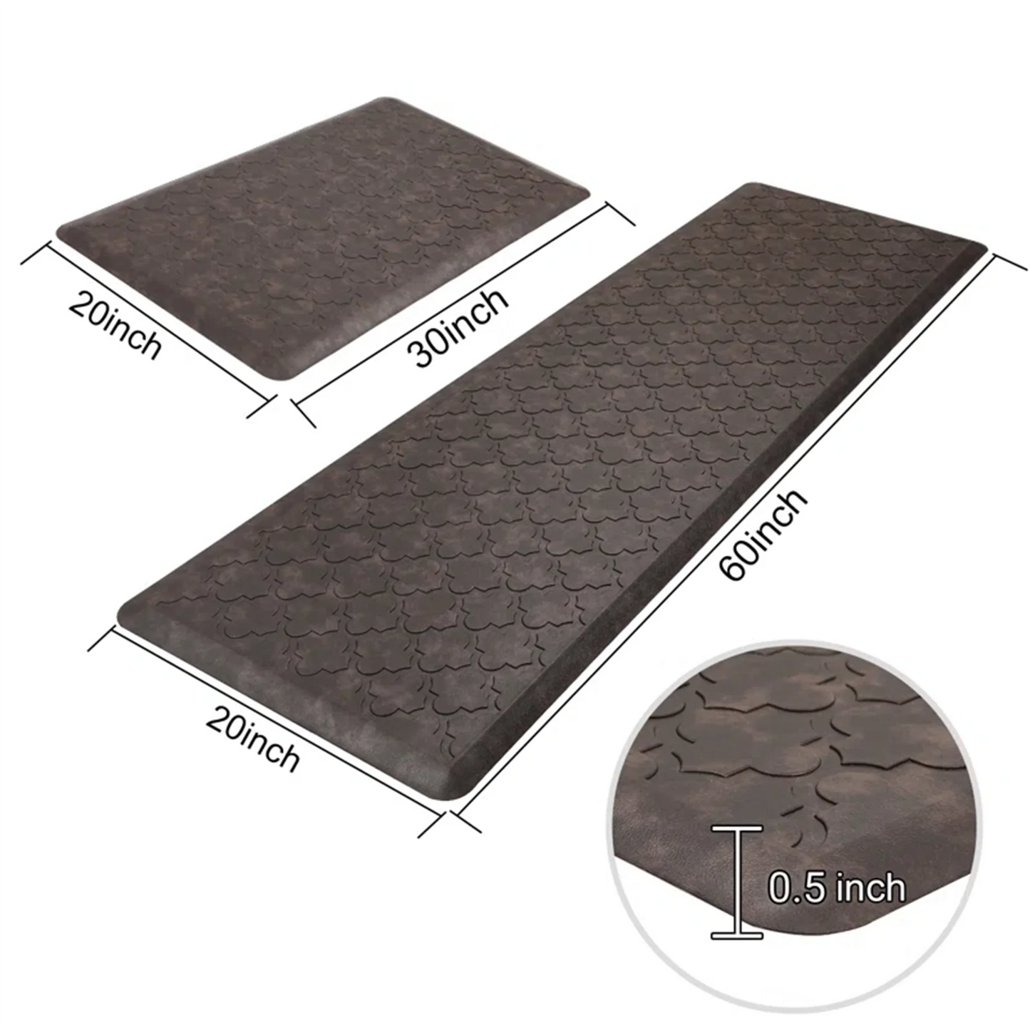 HEBE Anti Fatigue Kitchen Mat 2 Set, 20" x 30"+20"x 60", Thick 0.5 inch Non Slip Waterproof Kitchen Rugs and Mats