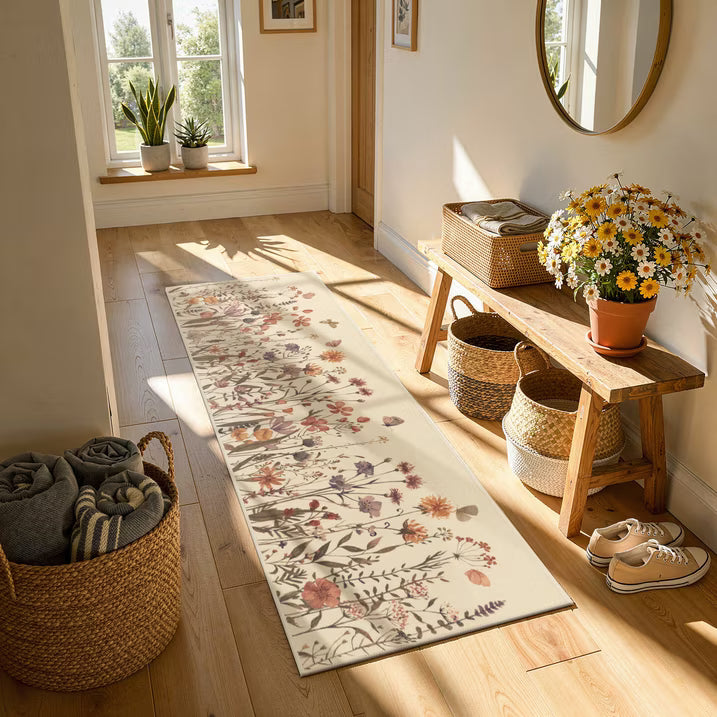 HEBE Floral Non-Slip Kitchen Rugs Set of 2,Washable Kitchen Mat Farmhouse Kitchen Floor Mats Runner for Home Sink Entrance Laundry Hallway,20"x32"+20"x47"