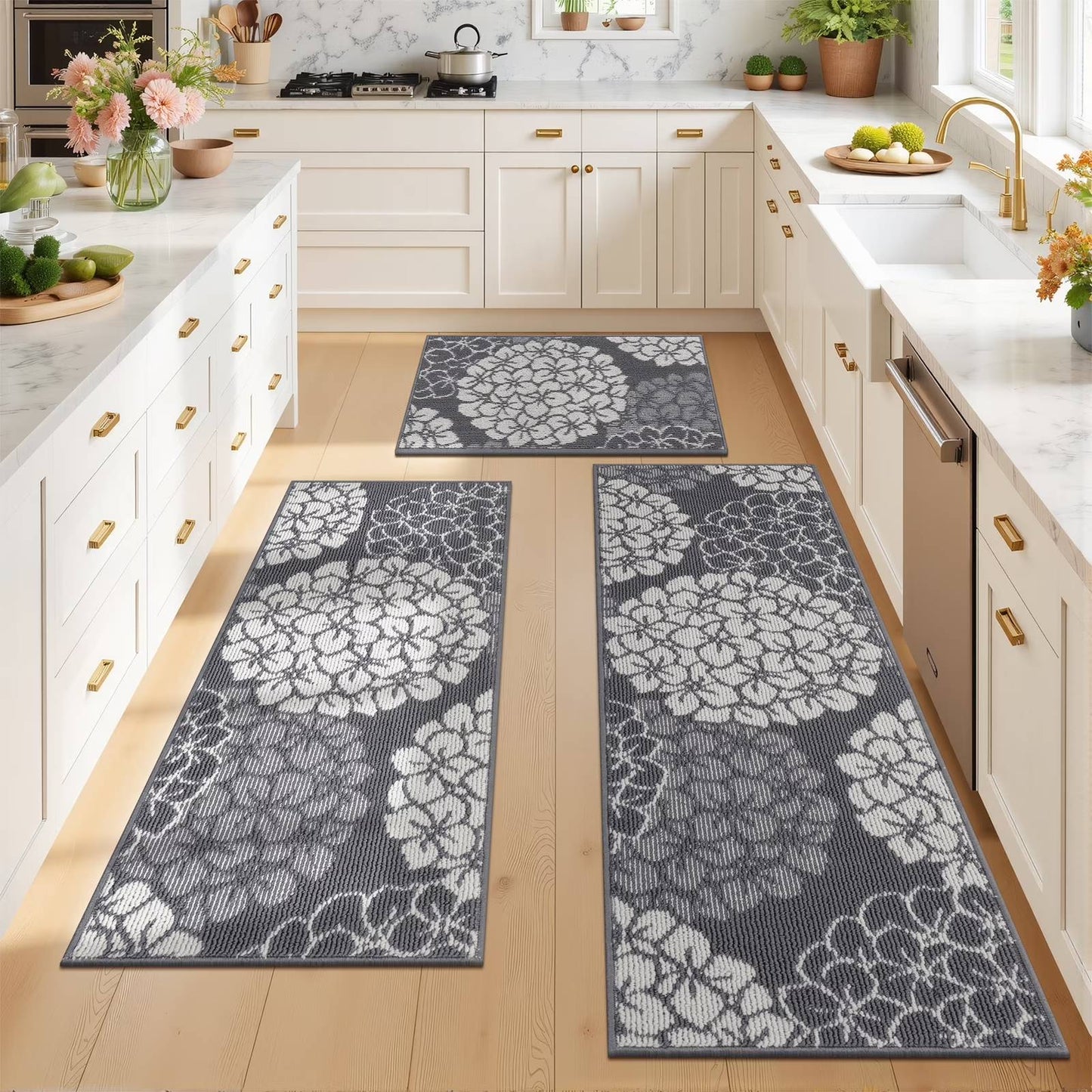 Kitchen Rugs and Mats Set of 3 Non Skid Washable Absorbent Laundry Floor Mat