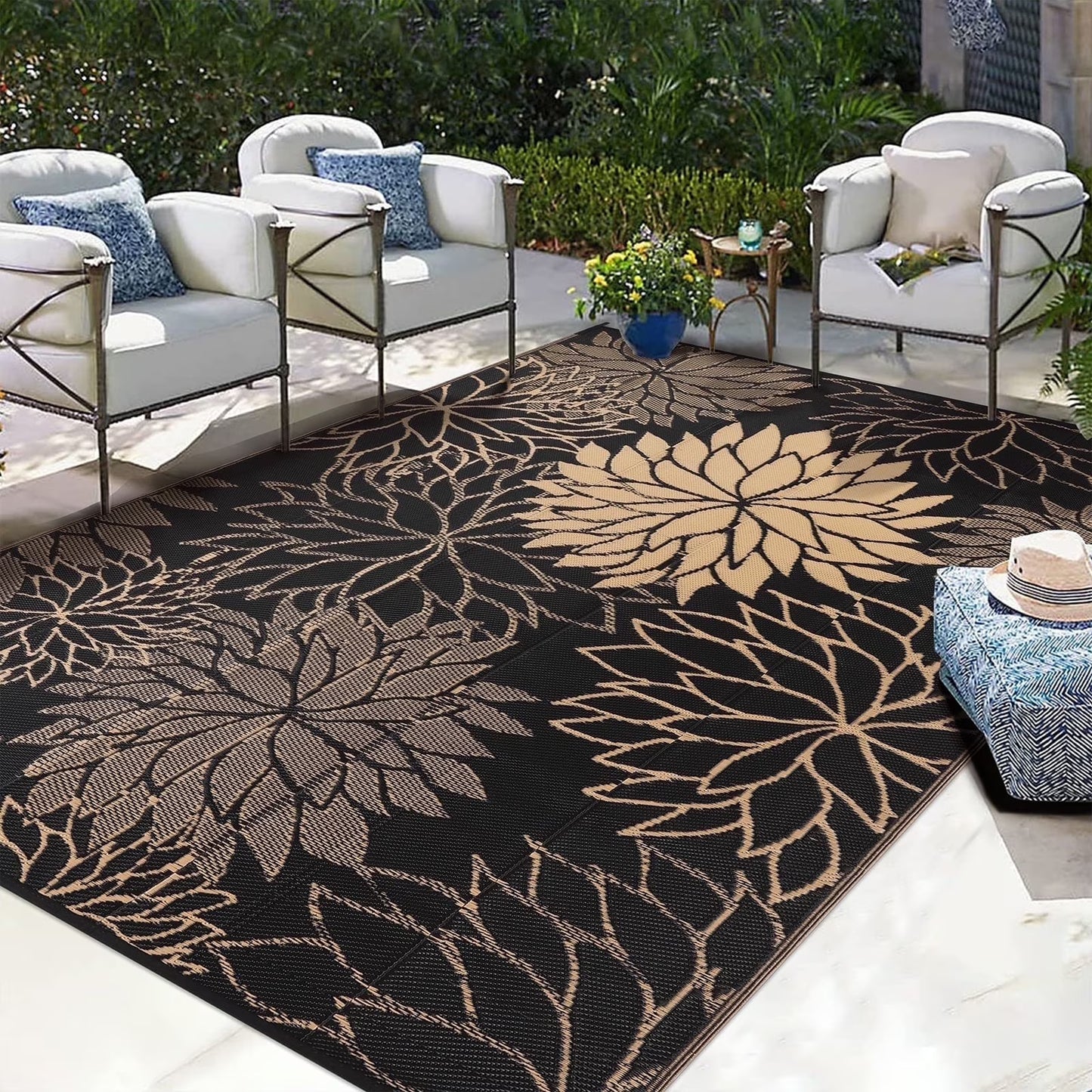 HEBE Outdoor Rugs for Patios Clearance Waterproof Patio Mat Plastic Straw Rug Reversible RV Camping Tent Rug Outside Area Rug for RV, Patios,Deck, Beach,Balcony, Camping