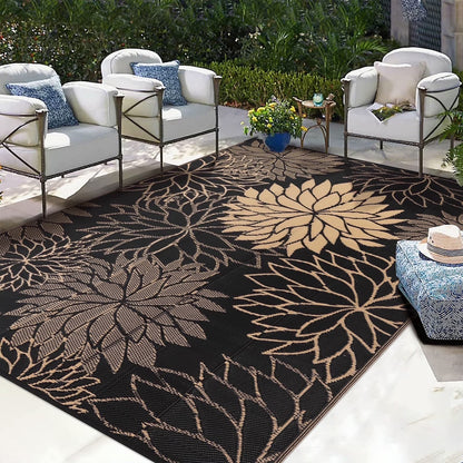 HEBE Waterproof Reversible Outdoor Rug for RV Camping Patio Deck Beach Balcony