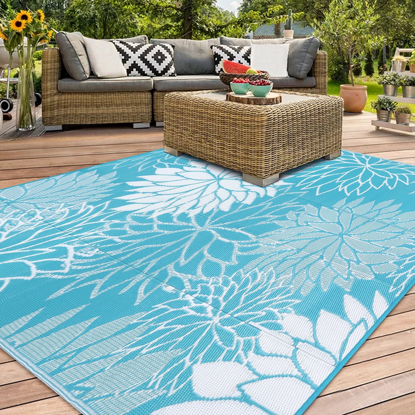 HEBE Outdoor Rugs for Patios Clearance Waterproof Patio Mat Plastic Straw Rug Reversible RV Camping Tent Rug Outside Area Rug for RV, Patios,Deck, Beach,Balcony, Camping